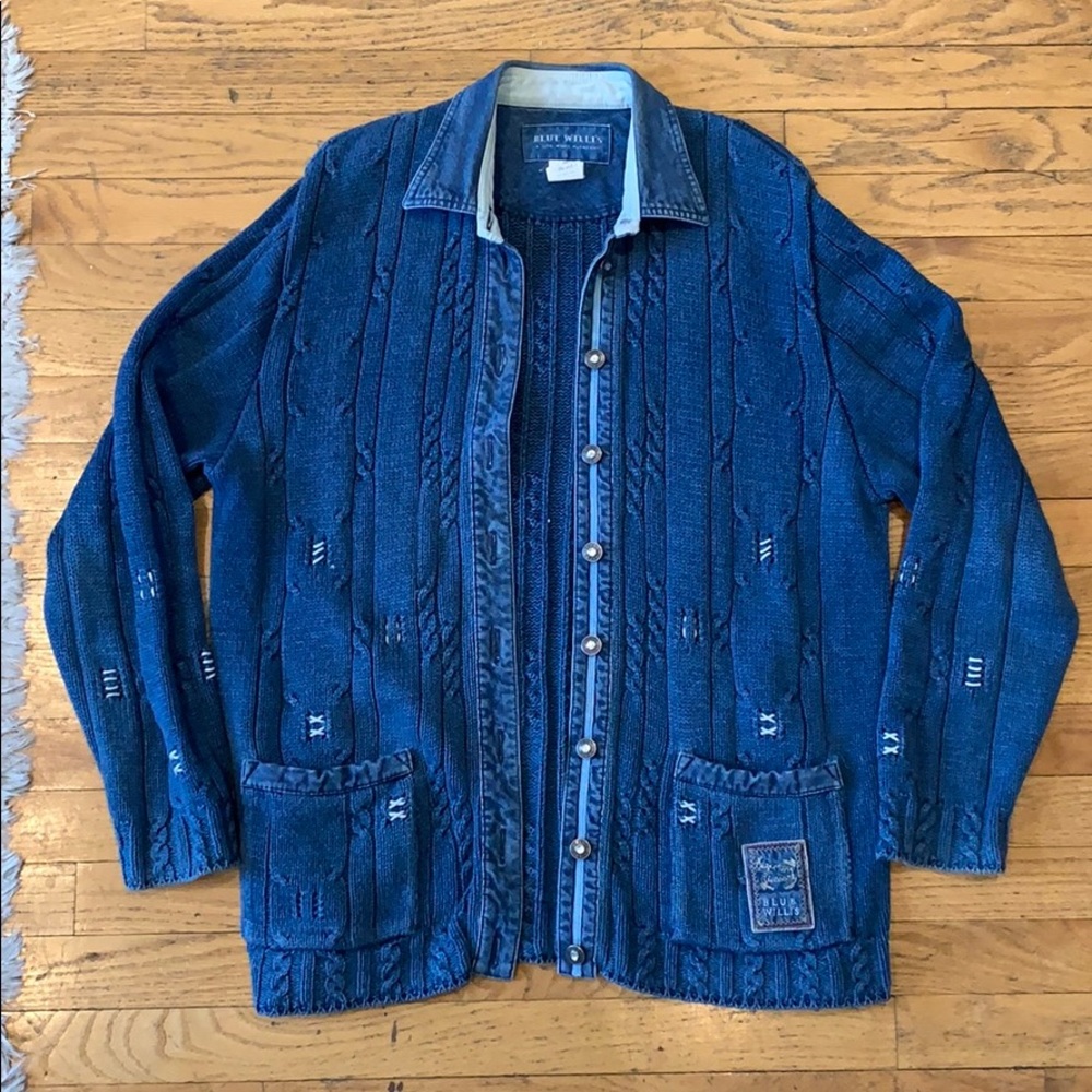 VTG Blue Willi’s Scandi Cable Knit Denim Sweater L
